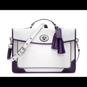 Coach White and Deep Purple Laptop Bag/Briefcase